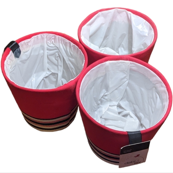 Debi Lilly Striped Basket Planter Pot Covers in Red, White, & Navy Blue Set of 3 - Picture 10 of 11